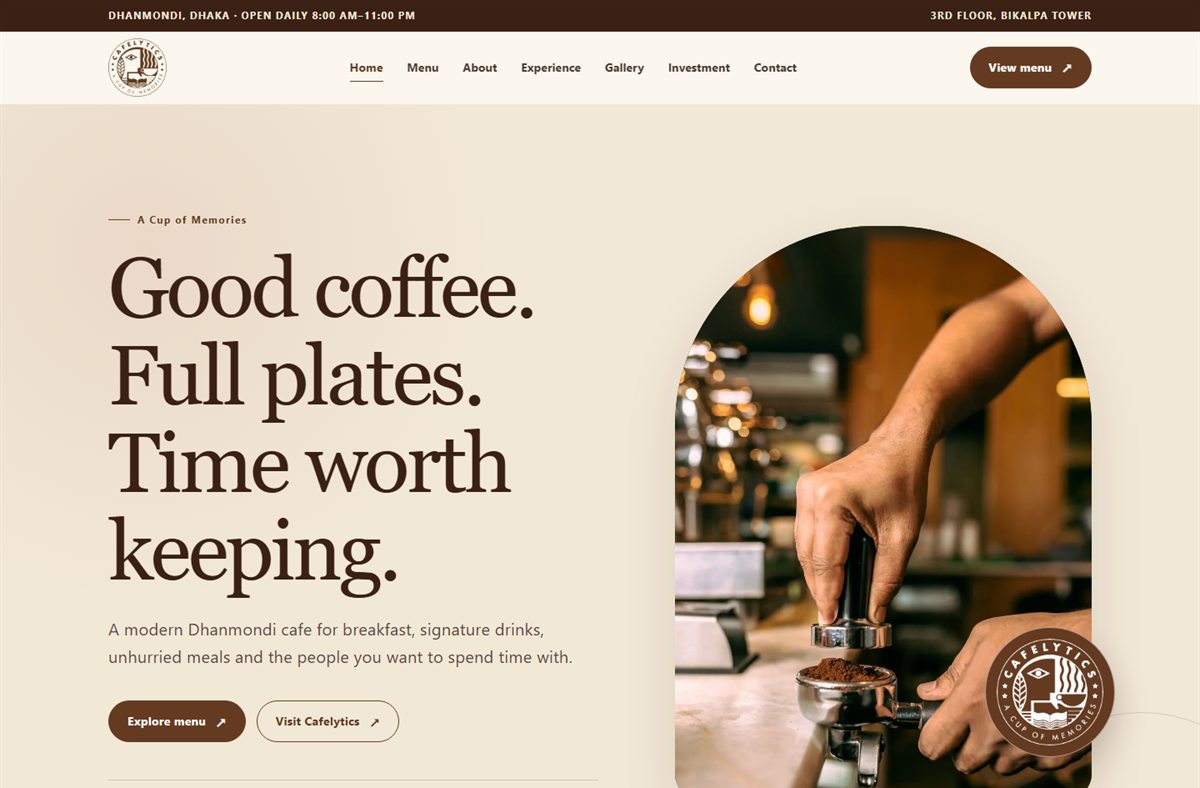 Homepage of the Cafelytics website
