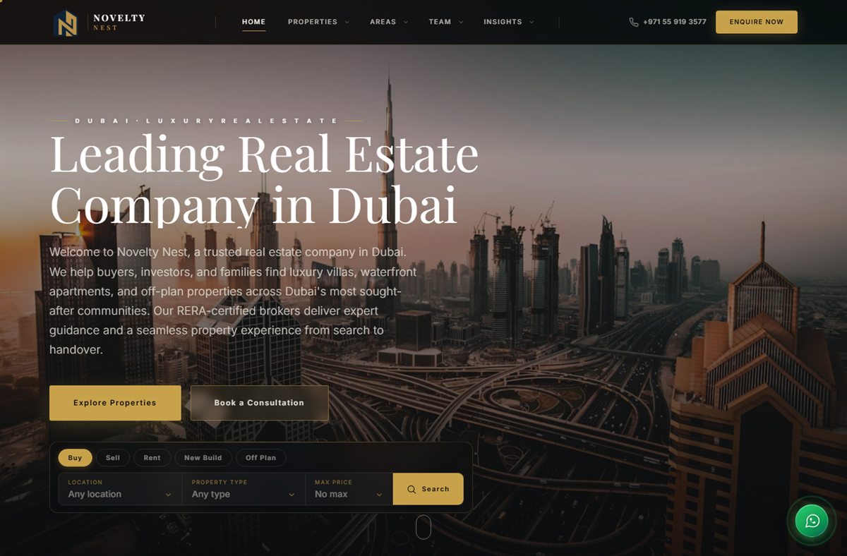 Homepage of the Novelty Nest website